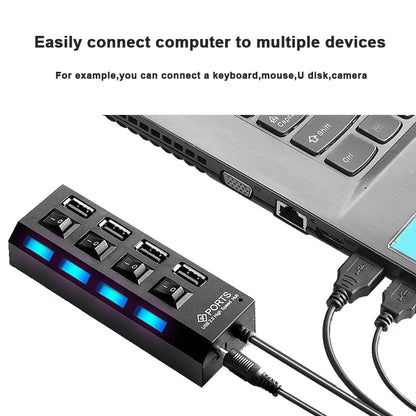 USB 2.0 Hub Multi USB Splitter Ports Hub Use Power Adapter 4/ 7 Port Multiple Expander Hub with Switch 30CM Cable For Home